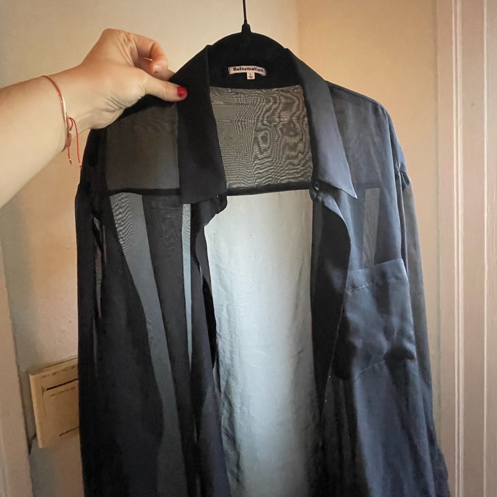Reformation Will Sheer Black Button-Down Shirt - Picture 3 of 3
